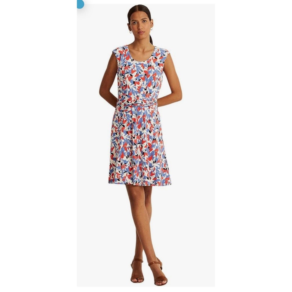 Lauren Ralph Lauren Womens Jersey Printed Fit & Flare Dress Blue Size 12